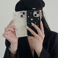 Coque de téléphone 3D simple fausse perle pour iPhone 17 16 15 14 13 12 11 Pro Max housse en silicone souple antichoc de couleur unie