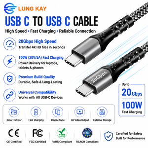 Cable USB 3.2 Gen 2x2 Tipo C a C LUNG KAY PD de 100W, Carga Rápida de 5A, Cable de Datos y Video de 20Gbps para MacBook, Laptop, SSD, OEM Personalizado - Product Image 1