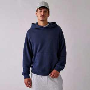 Sudadera con Capucha Extra Grande para Hombre, Color Azul Marino Sólido, Informal, de Algodón y Felpa, Corte Regular, para Otoño - Product Image 1