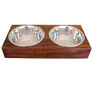 Elevated Wooden Pet <b>Feeder</b> Bowl Stainless Steel Double Dog Feeding Dish for <b>Cats</b> and Dogs - Product Image 1