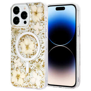 Funda Personalizada para Teléfono Móvil 16 Pro Pro Max, Resistente al Agua, con Flores Secas Prensadas Reales, Magnética, Hecha <span class=keywords><strong>a</strong></span> Mano, con Purpurina, TPU+PC - Product Image 6