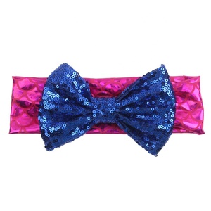5 pulgadas Bebé y niños estilo festivo lentejuelas arco sirena escala tela metálica rejilla ancha banda elástica para el cabello - Product Image 6