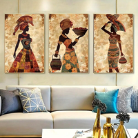 Ensemble d'art mural 3 pièces rétro pour femmes africaines, motif cartoon, toile, affiche, décoration murale pour chambre à coucher, salon, prêt à accrocher