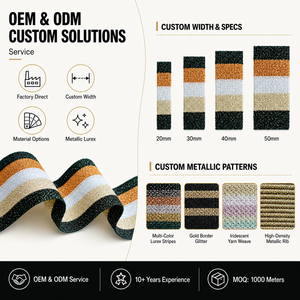 Bande élastique tricotée en polyester écologique couleur personnalisée avec ruban rayé métallique Lurex pailleté pour robes et jupes OEM ODM - Product Image 4