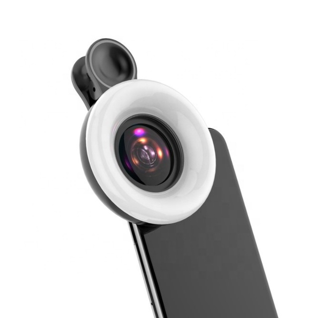 Factory Wholesale HD 2-in-1 Ring Light with 15x Macro Wide Angle Smartphone Camera Lens Universal Clip Dropshipping Available