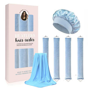 Ensemble de bigoudis en soie beige, bigoudis sans chaleur en satin, bandeau pour <span class=keywords><strong>cheveux</strong></span>, bonnet pour dormir - Product Image 4