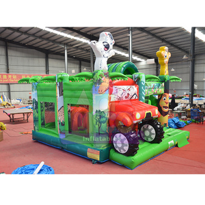 Château gonflable sur le thème de la jungle avec <span class=keywords><strong>voiture</strong></span> de <span class=keywords><strong>safari</strong></span> rouge et toboggan pour parcs d'aventure <span class=keywords><strong>en</strong></span> plein air et foires de loisirs communautaires - Product Image 2