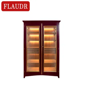 Puerta de cristal con superficie de madera roja vino, exquisita Puerta de superficie europea y moderna, gabinete de sala de estar con base de madera