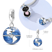 MULA Breloques en Gros Originales en Argent Sterling 925 Certifié GDTC, Pendentif Carte du Monde Ouvrable, Compatible Bracelet et Collier Originaux, Bijoux DIY pour Femme