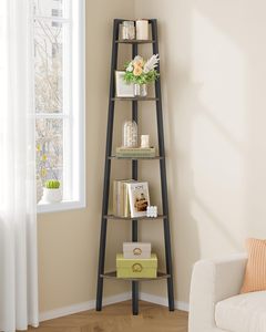 Estante de Esquina, Estantería de Esquina de 5 Niveles, Estante Tipo <span class=keywords><strong>Escalera</strong></span> Rústico, Soporte de Exhibición Industrial para Sala de Estar, Cocina, Oficina en Casa - Product Image 1