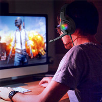 Headset Komputer kabel, Headset Gaming suara Surround Backlit RGB dengan mikrofon