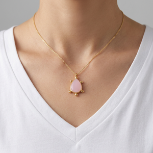 Wholesale 18k Gold Plated Gemstone Pendant Necklace <b>Beaded</b> Designer Bezel Set Teardrop Pendant Brass Jewelry Necklace for Unisex - Product Image 3