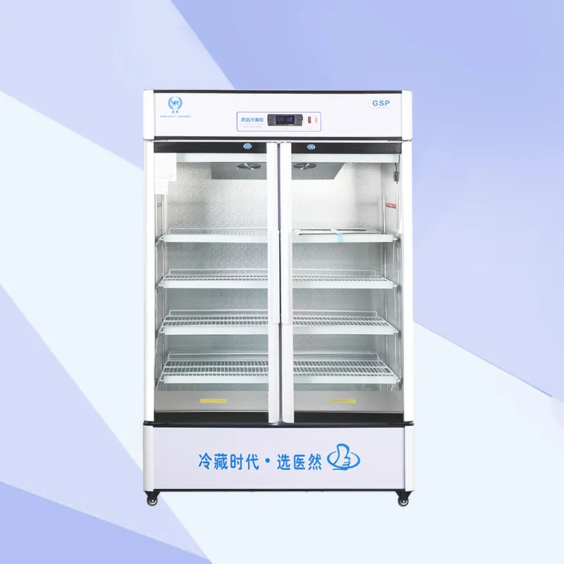 Refrigerador de doble puerta para uso en laboratorio médico, refrigerador de 2 a 8C con almacenamiento de reactivos para vacunas, capacidad de 460L