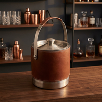 Cubo de Hielo de Acero Inoxidable de Doble Pared, Duradero y de Primera Calidad, con Tapa de Cuero con Diseño Floral, Capacidad de 10L, Estilo Americano para el Hogar o Bar