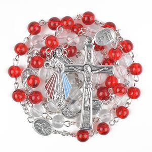 Rosario de <span class=keywords><strong>la</strong></span> Divina Misericordia con Cuentas Rojas y Transparentes Collar <span class=keywords><strong>Coronilla</strong></span> de Jesús Regalo Religioso <span class=keywords><strong>para</strong></span> Oración Católica - Product Image 1