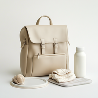 Sac à dos à langer personnalisé OEM en cuir végétalien de haute qualité, nouveau design, mignon, beige, pour maman, papa et bébé