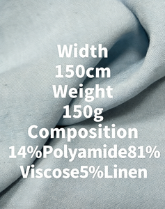 Tissu en viscose et lin slub 150g, largeur 150cm, 14% nylon, 81% viscose, 5% lin, pour vêtements d'été pour filles, rideaux, respirant et infroissable - Product Image 6