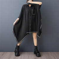 Nouvelle Robe Chemise Noire Gothique à Clous pour Femme 2026, Coupe Oversize, Manches Chauve-Souris, Ourlet Asymétrique, Mode Estivale Streetwear, Vente en Gros
