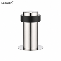 Tope de puerta de acero inoxidable 304 con tapa metálica elevada, anillo de goma, base reforzada, acabado cepillado, herraje protector duradero