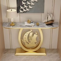 Console d'entrée en métal et dalles de pierre, style italien, murale, pour hall d'entrée, minimaliste, moderne, luxe discret, pour salon et couloir