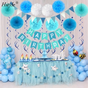Conjunto de decoración de cumpleaños, banderines de banderines para fiesta de cumpleaños, color azul cielo y blanco, ST002 - Product Image 4