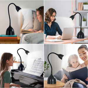 Piccola lampada da scrivania a LED in metallo nero con alimentazione a collo di buzzo regolabile con luce di lettura attenta a casa ufficio dormitorio College studio rilassante - Product Image 4