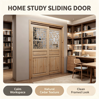 Wholesale Solid Fir Lattice Glass Sliding Door Natural Timber Sliding Door for House
