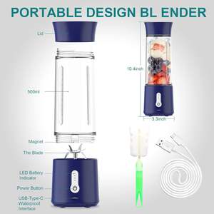 <b>Portable</b> Cordless USB Personal <b>Blender</b> 16 Oz/400ml Capacity Push Button Controls Battery Powered Household Car Use 6 Blades - Product Image 3