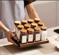 Botol Bumbu Kayu Akasia 120ml, Botol Bumbu Persegi, Wadah Bumbu, Botol Bubuk Merica, Wadah Bumbu Kayu Rosewood 40oz