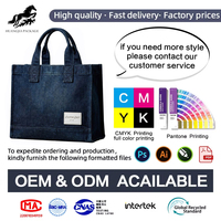 Sacs de shopping en toile denim personnalisés avec logo de marque, sacs à bandoulière unisexes en jean, sacs fourre-tout en denim recyclé écologique pour femmes