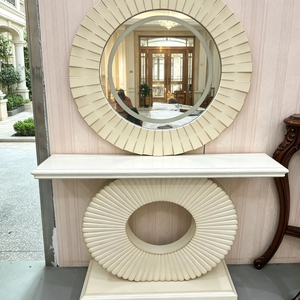 KUSIMI Tables consoles d'entrée en bois au design géométrique classique et élégant, couleur blanc, pour couloir et entrée - Product Image 1