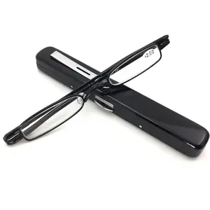 Kleines Rechteck schmalen Rahmen Unisex Rahmen Feder scharnier Brillen Mode Stift Lesebrille für Männer Frauen mit Fall Großhandel