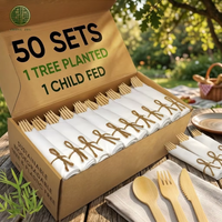 Ensemble de couverts en bambou biodégradable, compostable, respectueux de l'environnement, de qualité supérieure, jetables, fourchette, cuillère, couteau, vaisselle de table