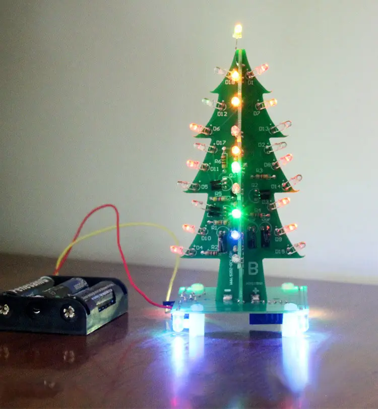 CR-B202 Electronics Soldering 3D Xmas Tree DIY Kits 7 Color Light Flash Circuit Christmas Trees LED Colorful kit