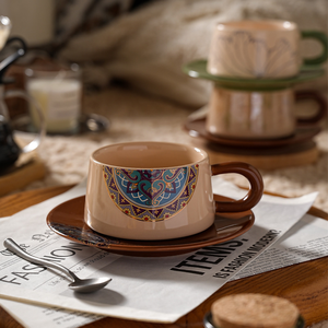 Mug à café en céramique moderne de luxe léger avec plateau, ensemble de fête, capacité de 220 ml, passe au lave-vaisselle et au micro-ondes - Product Image 4