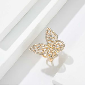 Butterfly <b>Ring</b> Gold Plated <b>Crystal</b> Rhinestone Pave Setting Women's Party Fashion Jewelry - Product Image 2