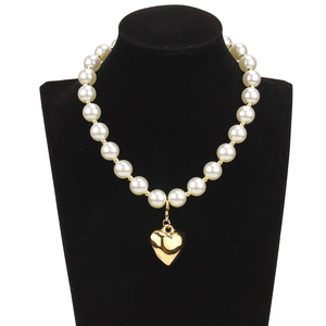 Collar de perlas de imitación de doble capa para mujer, joyería geométrica con cuentas redondas para fiesta - Product Image 2