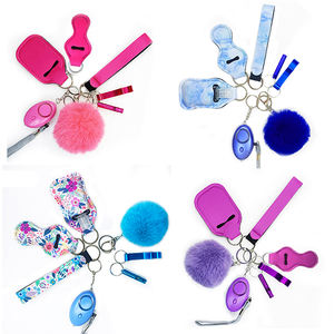 Multi Color 8pcs Set Pom Pom Sound Alarm Neoprene Sanitizer Chapstick Holder Self Defence Keychain Set pour femme et enfants - Product Image 3