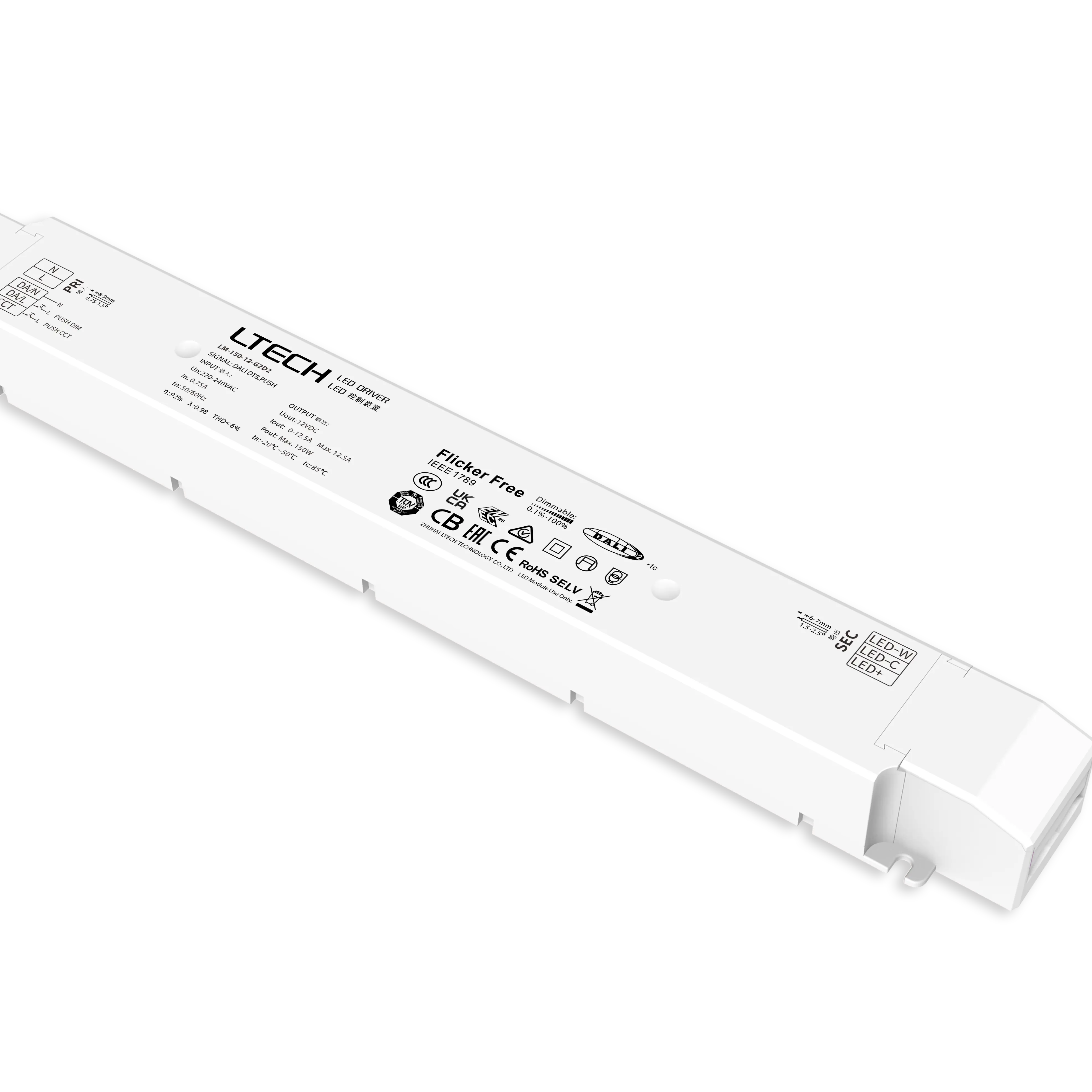 LTECH LED sürücü DALI DT8 150W LM-150-24-G2D2 Flick ücretsiz kısılabilir LED sürücüsü 24V 12V LED şerit işıklar için