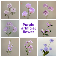 Colección de Flores Artificiales de Seda Realistas Hechas a Mano en Color Morado, Surtido de Rosas, Hortensias y Lirios para Bodas, Día de la Madre y Decoración de Exteriores