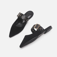 Mules plates pour femmes, à bout pointu et ouvert, avec boucle réglable et rivets, en PU respirant et léger, vente en gros ODM OEM