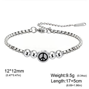 Bracelets en acier inoxydable Myshape avec symbole de la paix, pour femmes et hommes, perles, chaîne de boîte, bracelet, pacifisme contre la guerre, bijoux cadeau - Product Image 6