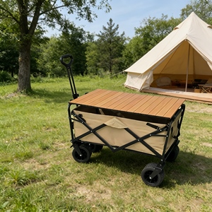 Vagoneta Plegable Premium para Camping con Mesa de Madera, Carrito Utilitario Seguro con Base Antivuelco para <span class=keywords><strong>Playa</strong></span> y <span class=keywords><strong>Arena</strong></span> - Product Image 2