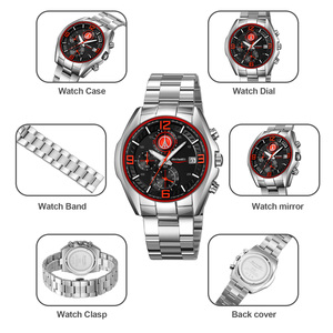 Reloj cronógrafo redondo para hombre, reloj de pulsera de lujo de acero inoxidable, reloj de cuarzo resistente al agua 30M - Product Image 2