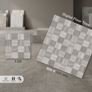 Carreaux de sol en céramique numérique émaillée effet pierre rectifiée, brillants et antidérapants, motif floral moderne 300x300mm - Product Image 2
