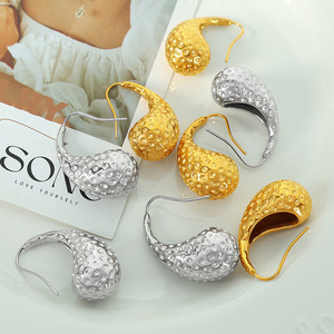 Pendientes de Oreja con Diseño de Lágrima y Patrón Martillado, en Oro, Plata y Acero Inoxidable, Joyería de Moda para Fiestas, EH91 - Product Image 1