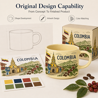 Tasses en céramique Souvenir de Colombie avec motif drapeau et monuments, tasses à café et à lait en porcelaine, fournisseur en gros OEM ODM personnalisé