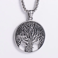 Pendentif classique rond Arbre de Vie, pendentif creux unisexe en acier inoxydable, collier bijoux prix usine