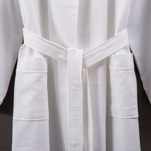 5-Star Hotel <strong>White</strong> <strong>Cotton</strong> <strong>Waffle</strong> <strong>Robe</strong>-Breathable Quick Dry Long Sleeve For Men Pockets Summer Use Hotels Guesthouses 750g Fabric - Product Image 2