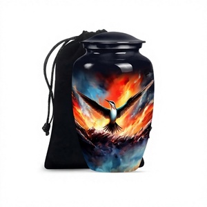 Gran oferta, urna para adultos de cremación de colibrí de aluminio grande negro para cenizas humanas, urna decorativa de tamaño completo con bolsa de terciopelo gratis - Product Image 1
